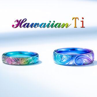 チタンの結婚指輪でハワイアンティのスクロールリーフ